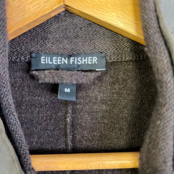Eileen Fisher Womens Wool & Lamb Leather Blazer Jacket size Med Brown Suede Trim - Picture 4 of 10